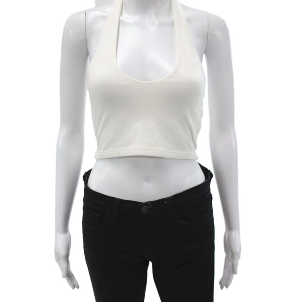 John Galt Women Halter Sleeveless Basic Tank White 96% Cotton Size S